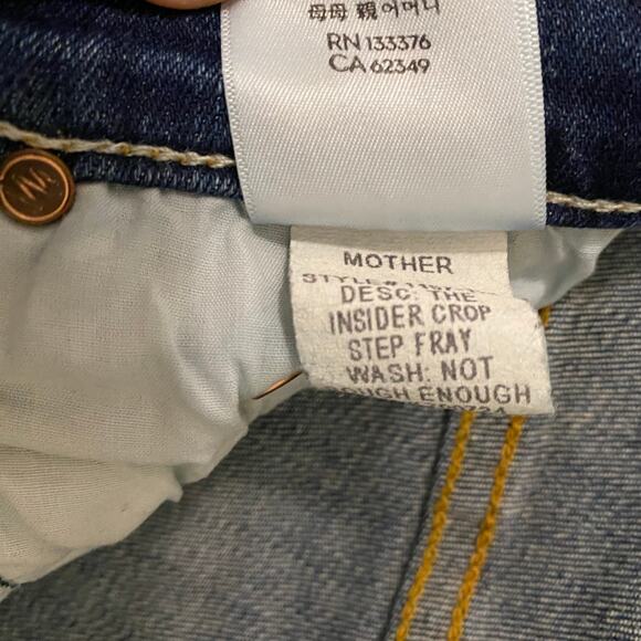 Mother Insider Crop Step Fray Jeans US 25 Not Rough Enough Blue Denim Raw Hem - Picture 12 of 14